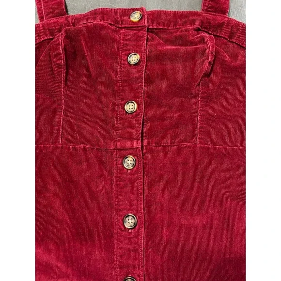 Hollister Red Corduroy Button‎ Front Pinafore Mini Dress Size S Y2K - Picture 3 of 10